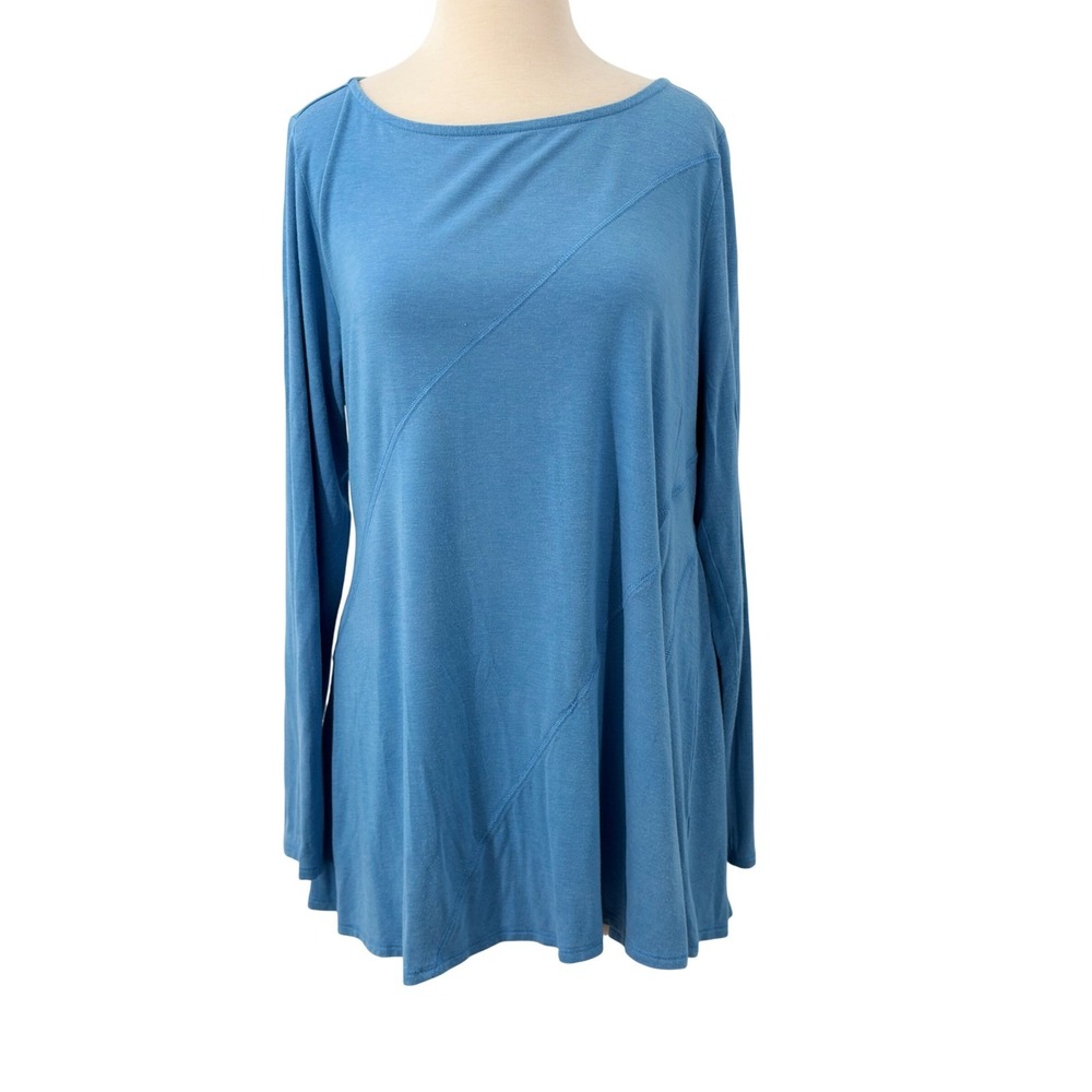 Soft Surroundings Blue Long Sleeve Diagonal Seam Boat Neck Tunic Top XL
